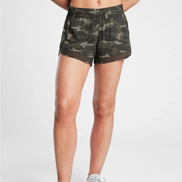 Athleta Pants - Athleta Printed Mesh Racer Run Shorts | Green camo
